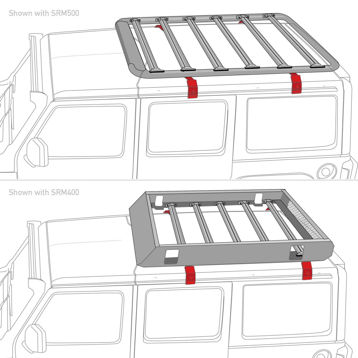 SRM Rack Mounting Kit Gutter Mount 4 PCS Textured Black For 2007-2018 Jeep Wrangler JK Go Rhino