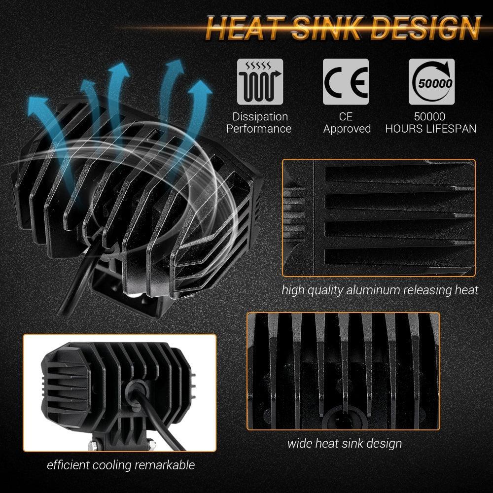 4 Inch 30W Corrugated Lens Flood Beam LED Pods Lights with A-Pillar Mounting Bracket For Ford Bronco 2/4 Door 2021 2022