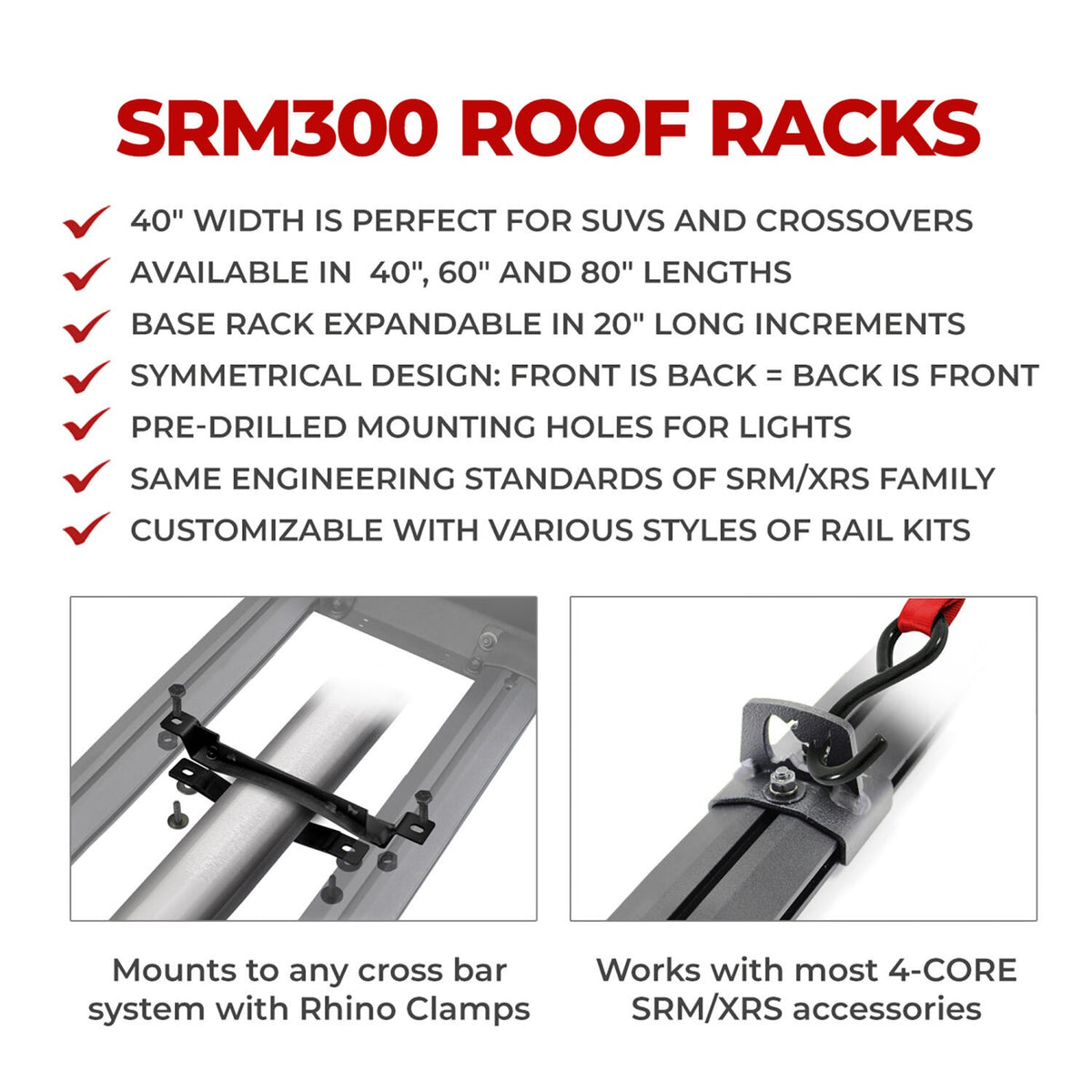 SRM300 Baja Rail Kit for 60 Inch Long Rack Textured Black Go Rhino