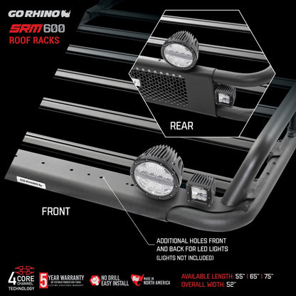 SRM600 55 Inch Tubular Basket Style Roof Rack Textured Black Go Rhino
