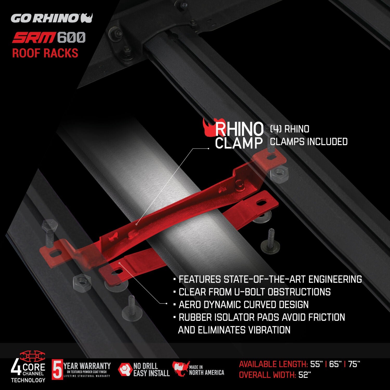 SRM600 55 Inch Tubular Basket Style Roof Rack Textured Black Go Rhino