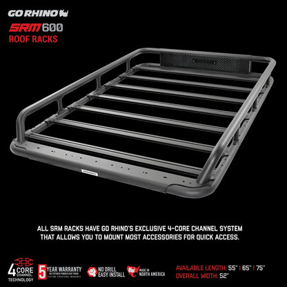 SRM600 55 Inch Tubular Basket Style Roof Rack Textured Black Go Rhino