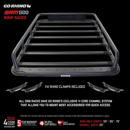 SRM600 55 Inch Tubular Basket Style Roof Rack Textured Black Go Rhino