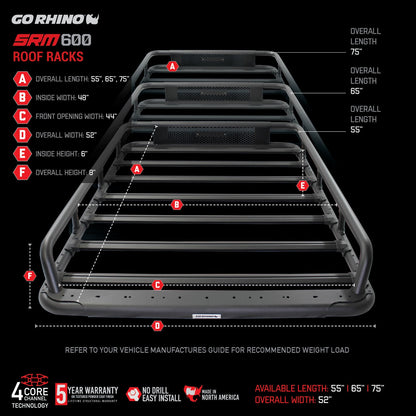 SRM600 55 Inch Tubular Basket Style Roof Rack Textured Black Go Rhino