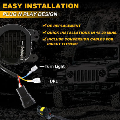 (2pcs/set) 4 Inch LED Fog Lights with DRL & Amber Turn Signal For Jeep Wrangler JK 2007-2017 Front Bumper Lamp