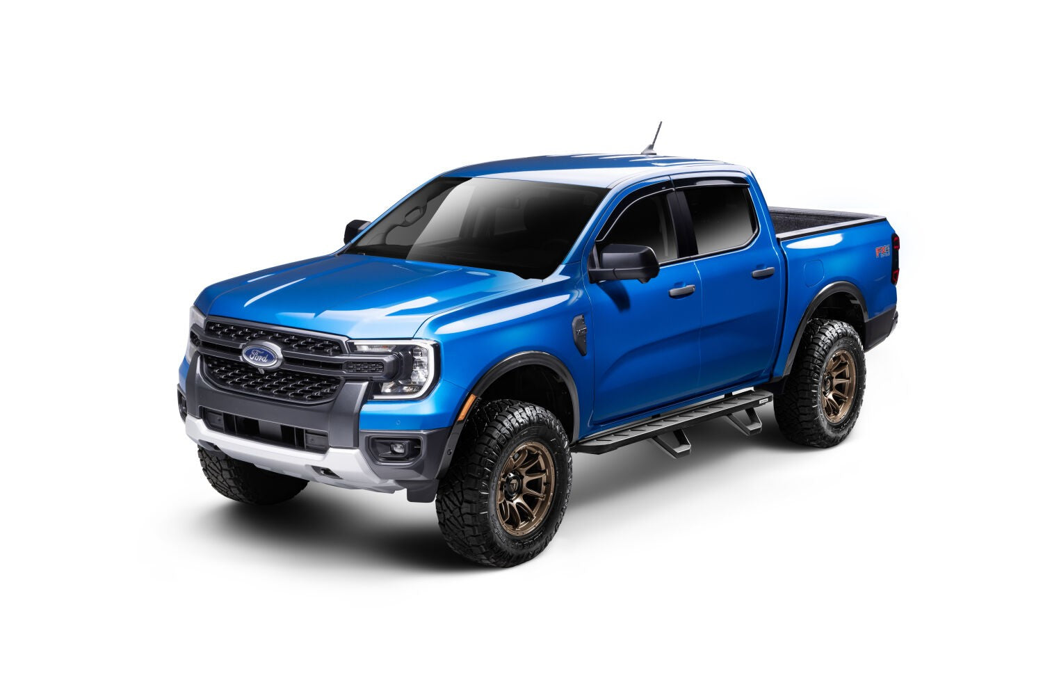 RB10 Running Boards With Mounting Brackets & 2 Pairs of Drop Steps Kit Textured Black 2019-2026 Ford Ranger Go Rhino