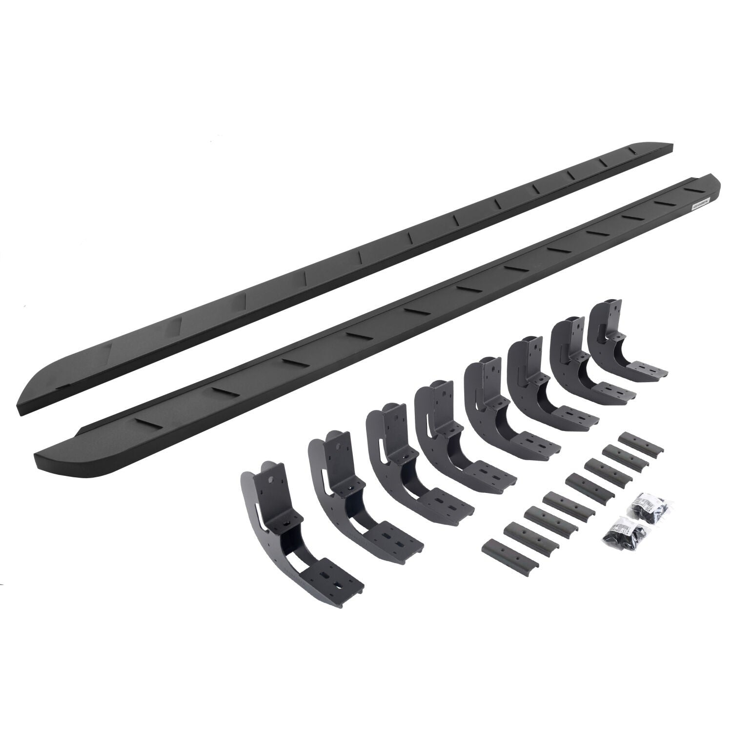 RB10 Slim Line Running Boards With Mounting Brackets Curved Textured Black 2019-2026 Sierra 1500 2020-2026 Sierra 2500/3500 HD Extended Cab Go Rhino
