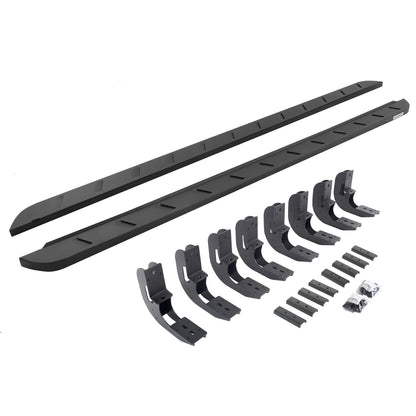 RB10 Slim Line Running Boards With Mounting Brackets Curved Textured Black 2019-2026 Sierra 1500 2020-2026 Sierra 2500/3500 HD Extended Cab Go Rhino