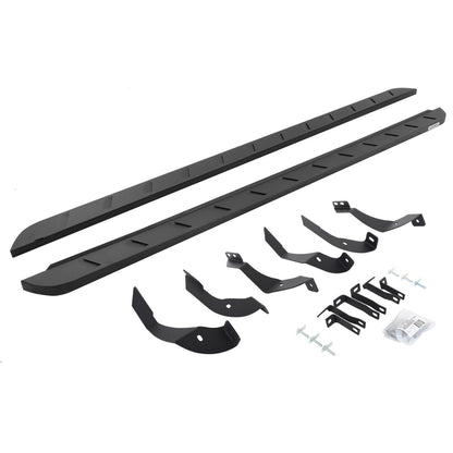 RB10 Slim Line Running Boards 87 Inch With Mounting Brackets Curved Textured Black 2015-2019 Silverado/Sierra 2500 HD Go Rhino