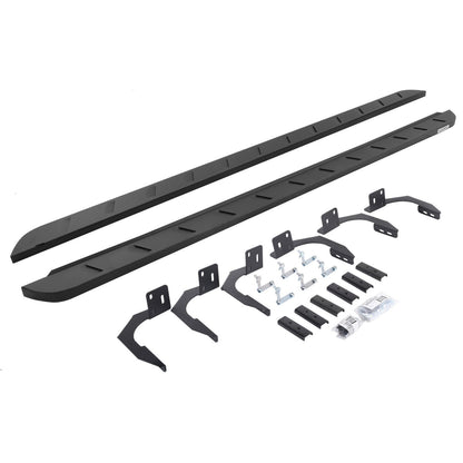 RB10 Slim Line Running Boards With Mounting Brackets Curved Textured Black 2009-2014 Dodge Ram 1500 Extended Cab Go Rhino