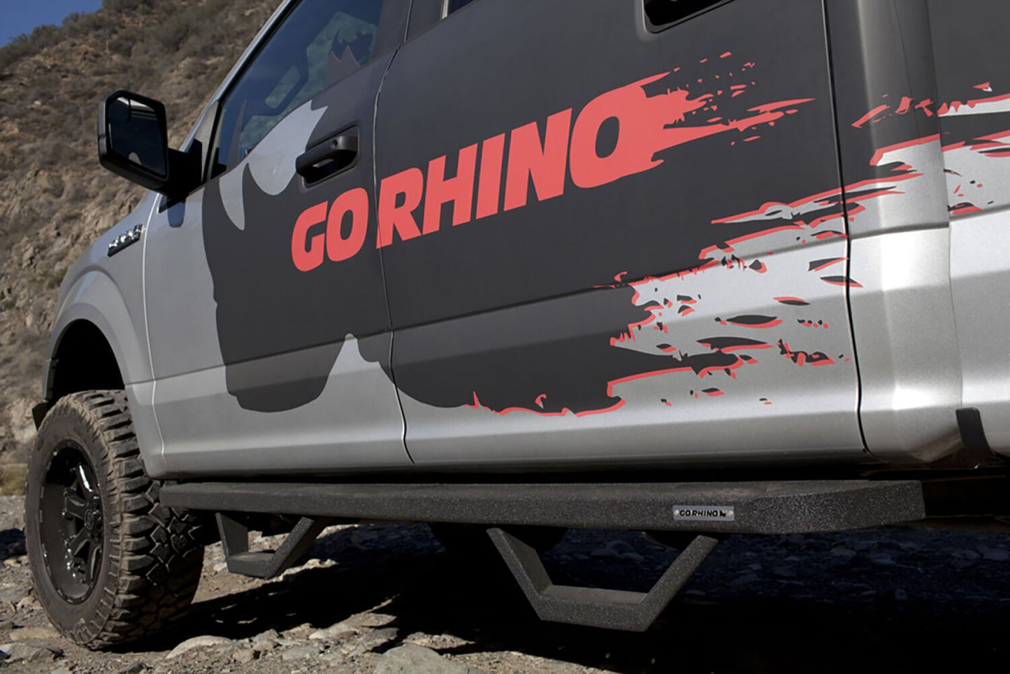 RB10 Running Boards With Mounting Brackets & 2 Pairs of Drop Steps Kit Protective Bedliner Coating 2016-2026 Ford F-150/ F-250/F-350 Go Rhino