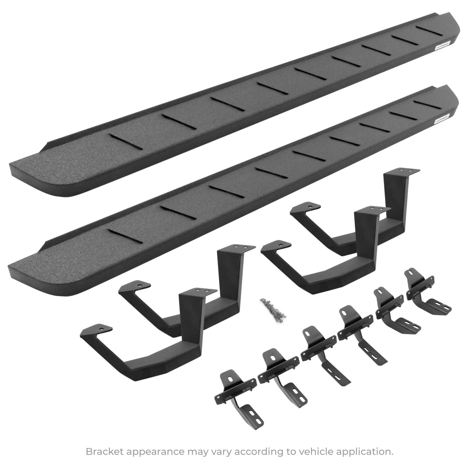 RB10 Running Boards With Mounting Brackets & 2 Pairs of Drop Steps Kit Protective Bedliner Coating 1999-2016 Ford F-250/F-350 Go Rhino