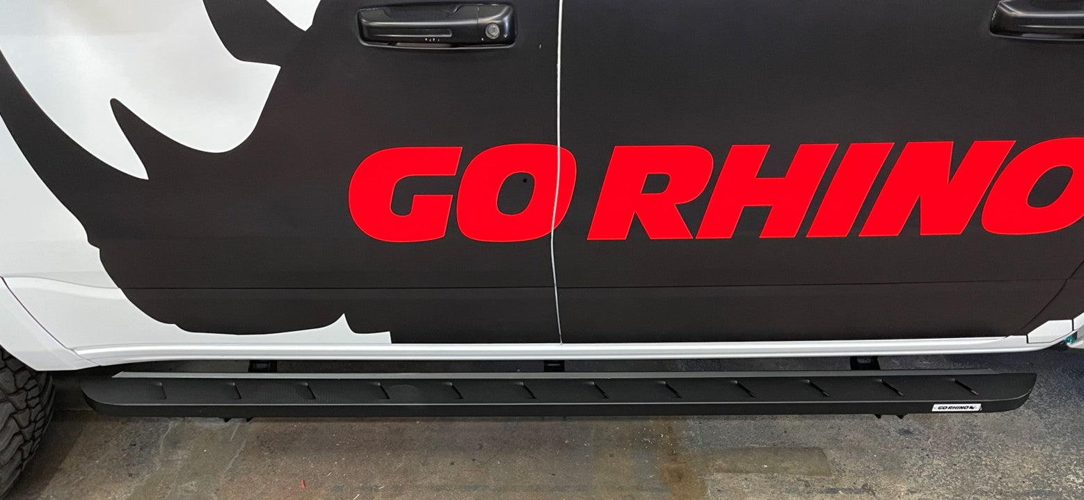 RB10 Slim Line Running Boards With Mounting Brackets Curved Textured Black 2019-2026 Ram 1500 Extended Cab Go Rhino