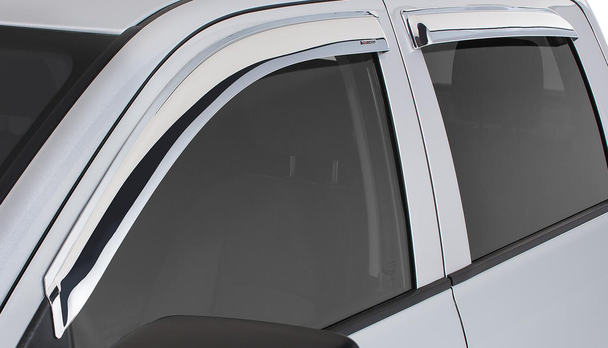 Tape-Onz Sidewind Deflector Chrome 4 pc. for 2004-2015 Nissan Titan Crew Cab Stampede