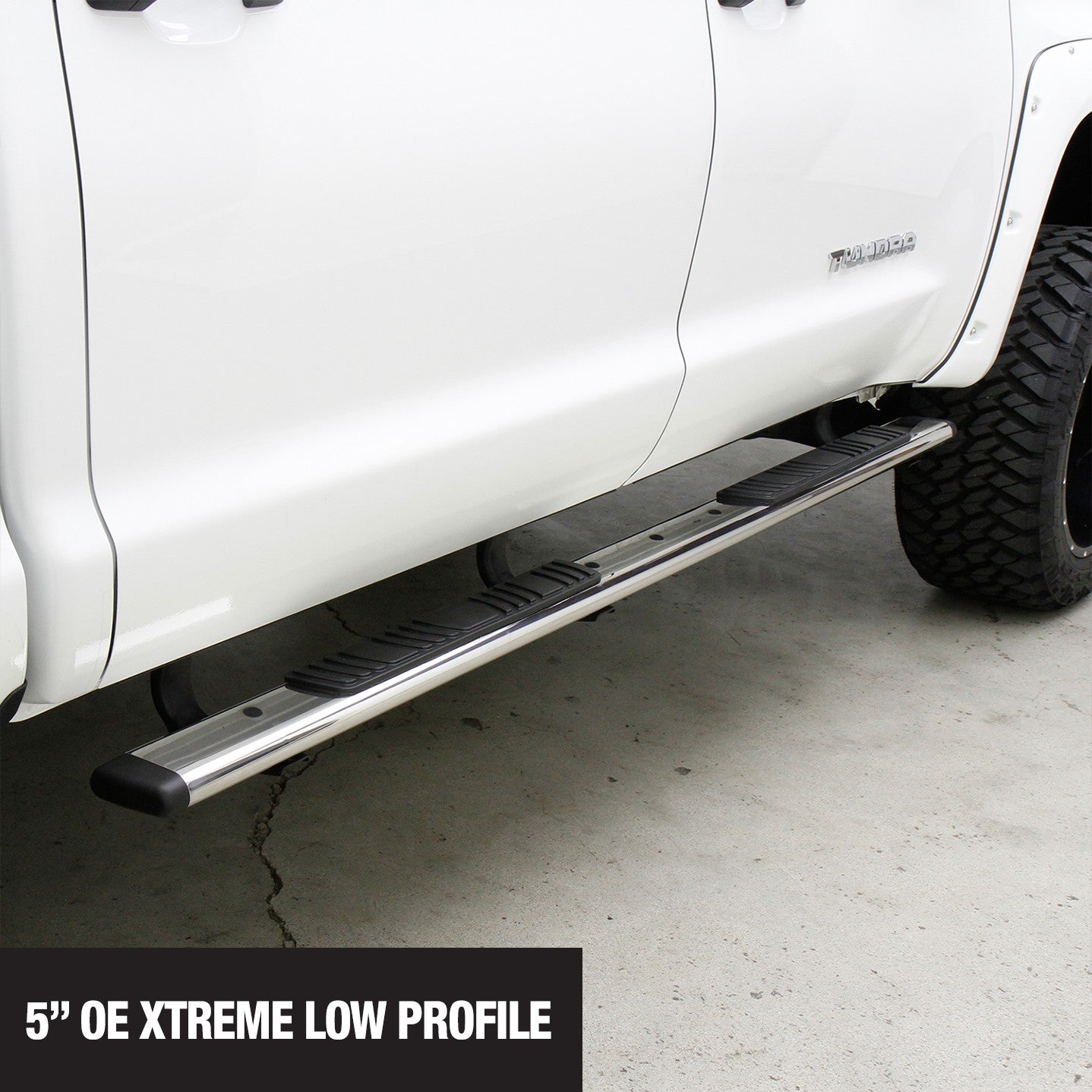 5 Inch OE Xtreme Low Profile SideSteps Boards Only Polished Stainless Steel 1999-2026 Ford F-250/F-350 2003-2010 Dodge Ram 2500/3500 2004-2015 Nissan TITAN 2020-2025 Jeep Gladiator Go Rhino