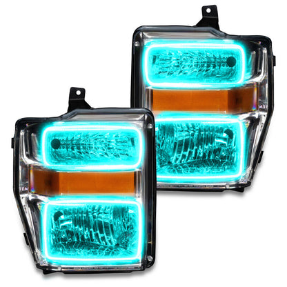Oracle 08-10 Ford F250/350 Pre-Assembled Halo Headlights - Chrome Housing - ColorSHIFT