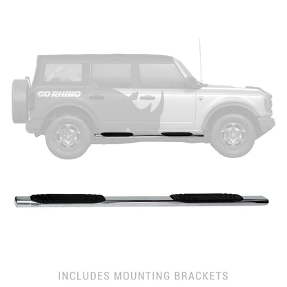 4 Inch OE Xtreme SideSteps With Mounting Bracket Kit Polished Stainless Steel 2021-2025 Ford Bronco 4 Door Go Rhino