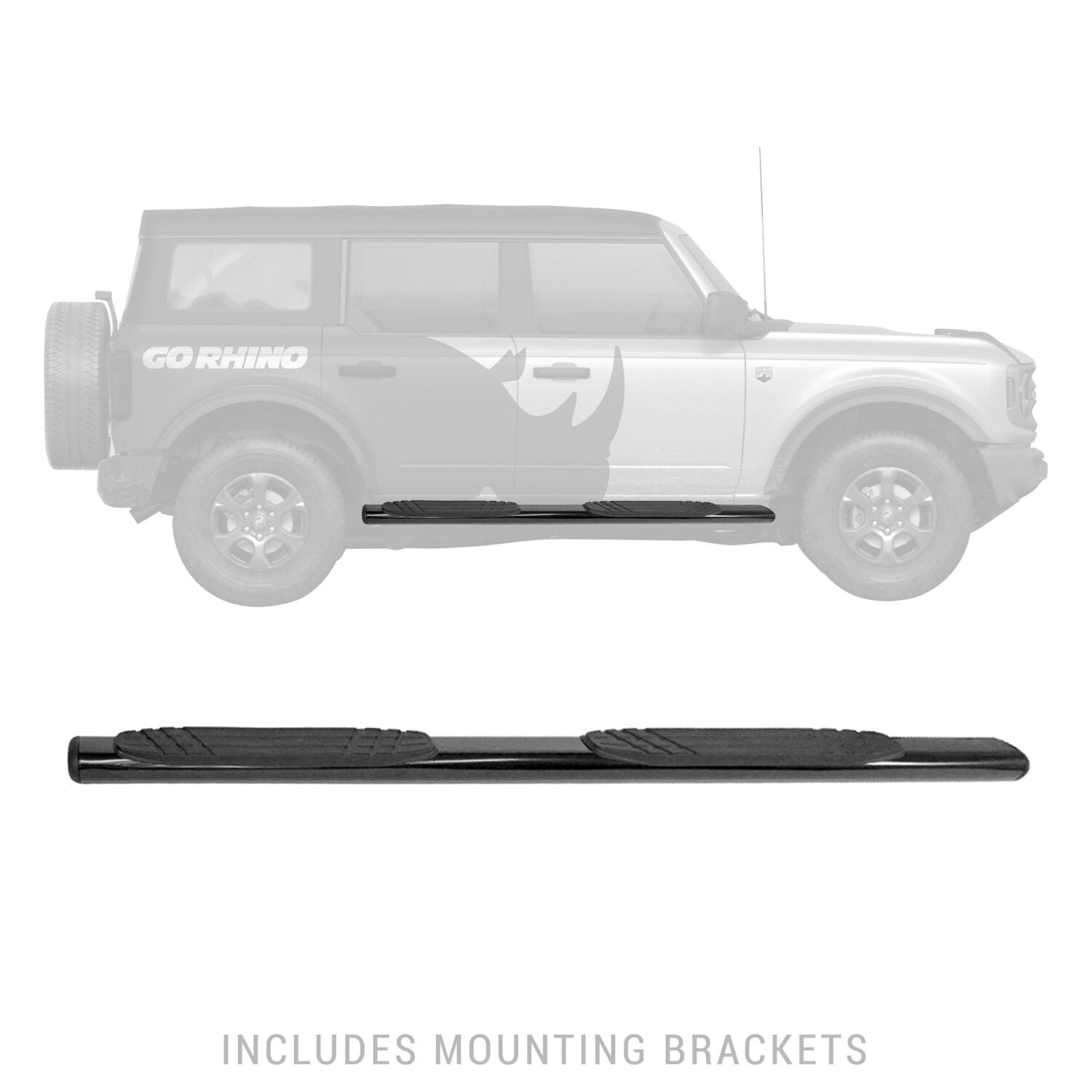 4 Inch OE Xtreme SideSteps With Mounting Bracket Kit Textured Black 2021-2025 Ford Bronco 4 Door Go Rhino