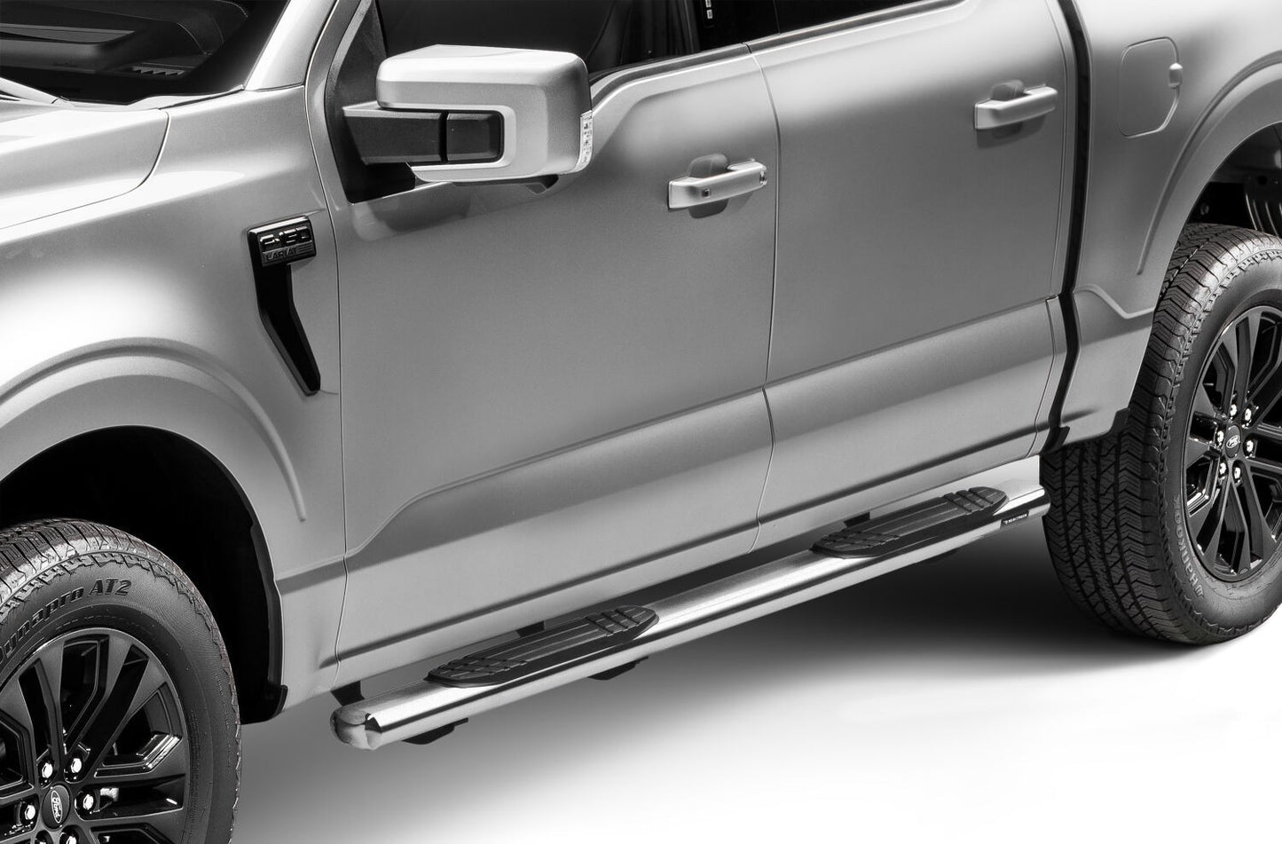 4 Inch OE Xtreme SideSteps With Mounting Bracket Kit Polished Stainless Steel 2015-2026 Ford F-150/ F-250/F-350 Crew Cab Go Rhino