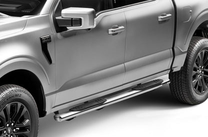 4 Inch OE Xtreme SideSteps With Mounting Bracket Kit Polished Stainless Steel 2015-2026 Ford F-150/ F-250/F-350 Crew Cab Go Rhino