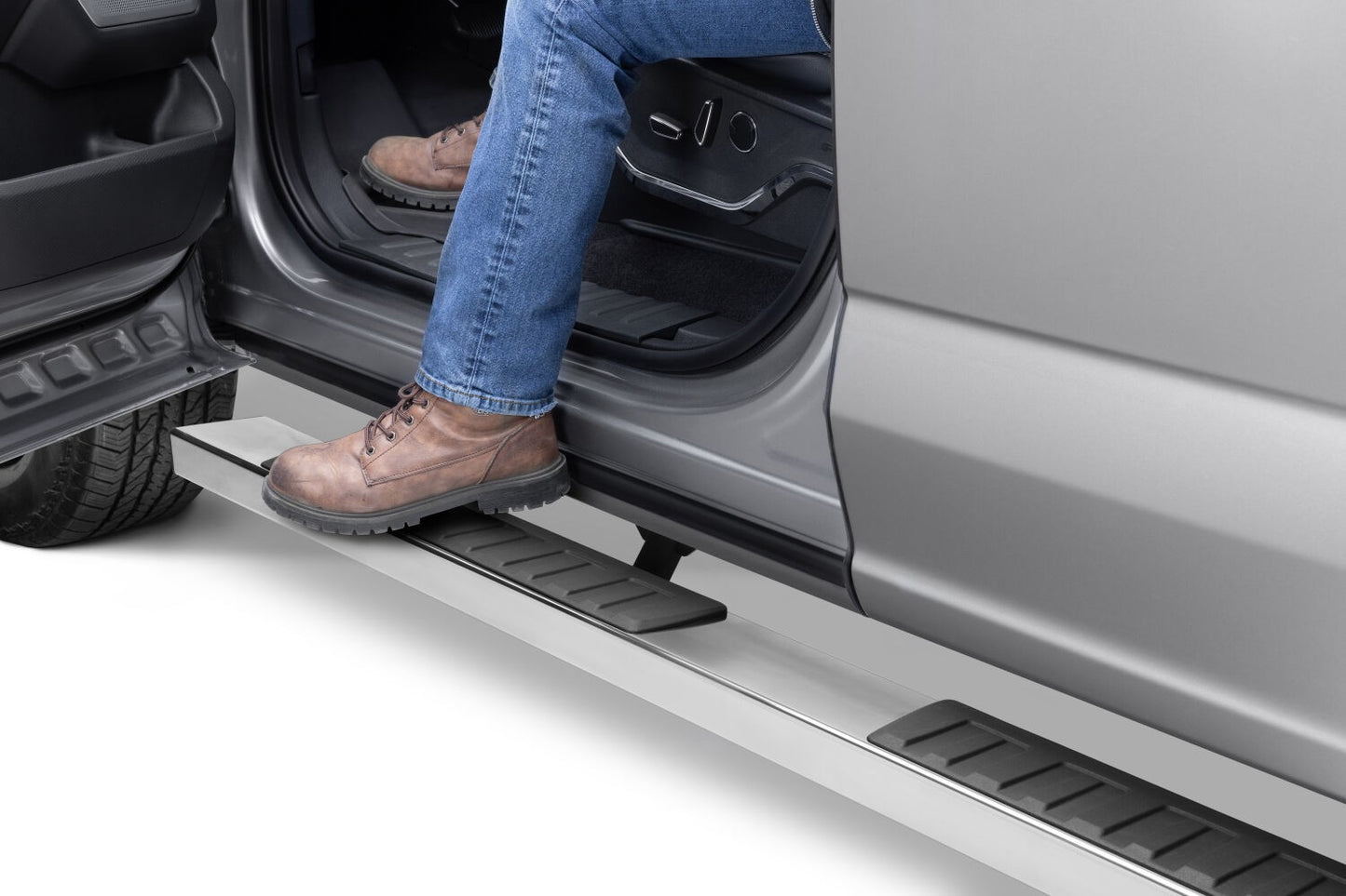 6 Inch OE Xtreme II SideSteps With Mounting Bracket Kit Polished Stainless Steel 2015-2026 Ford F-150/ F-250/F-350 Crew Cab Go Rhino