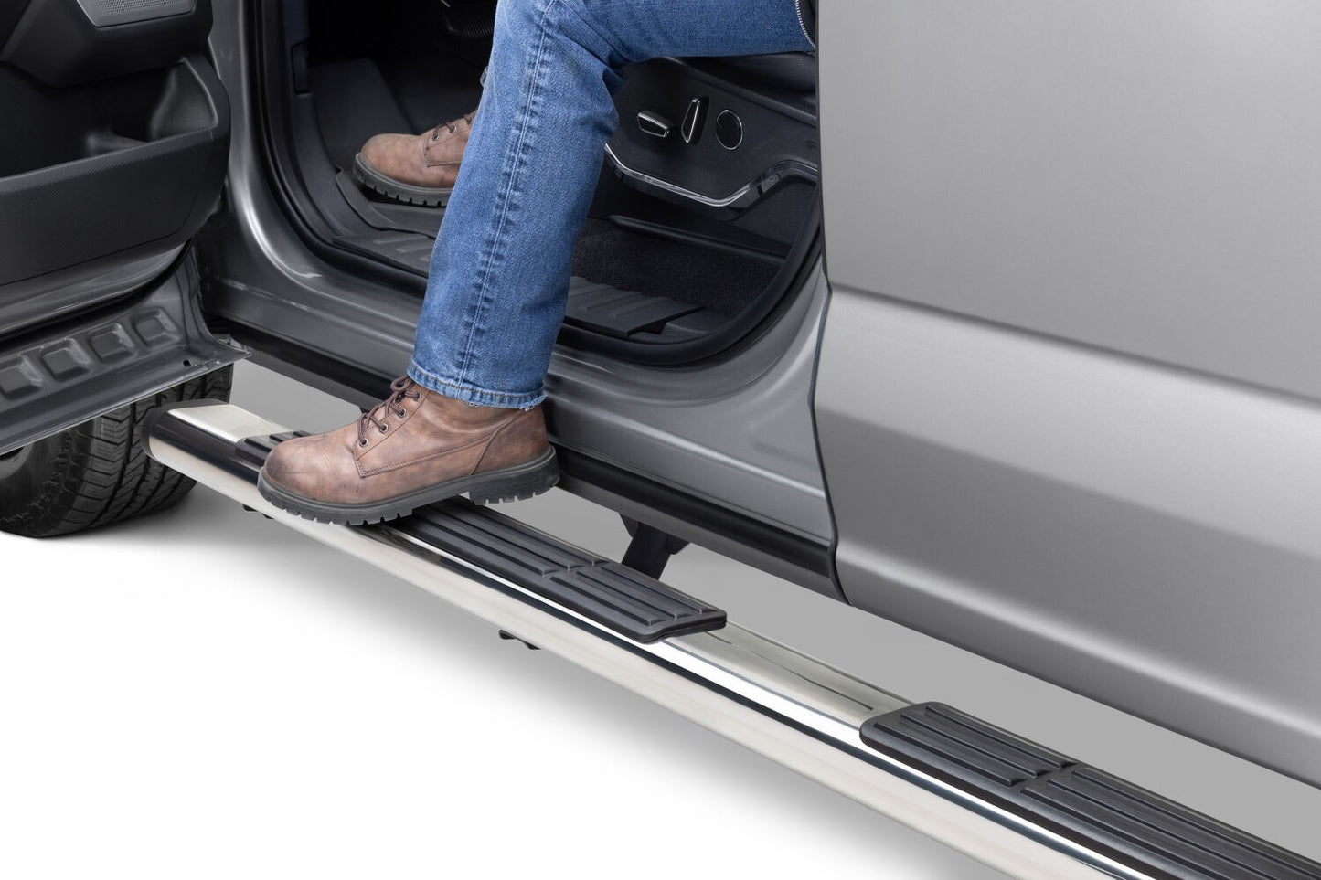 6 Inch OE Xtreme SideSteps With Mounting Bracket Kit Polished Stainless Steel 2015-2026 Ford F-150/ F-250/F-350 Crew Cab Go Rhino