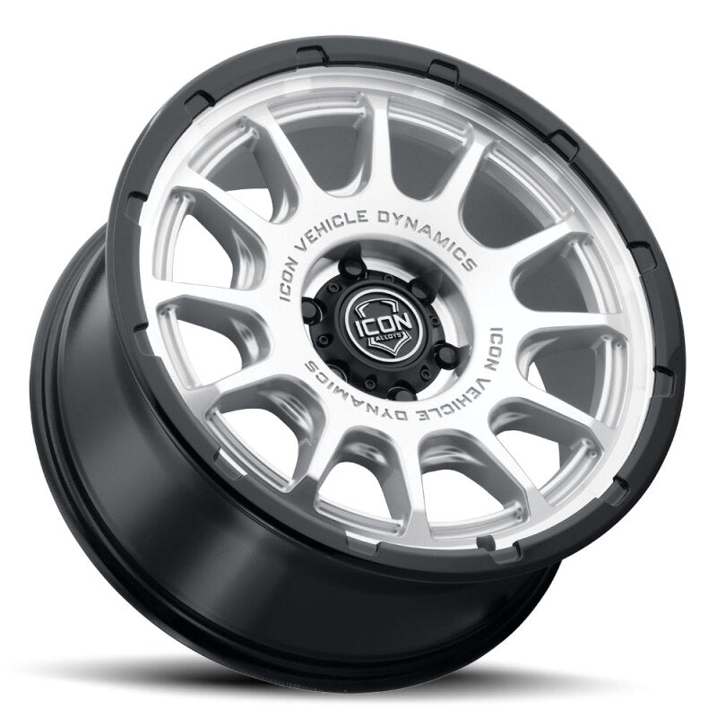 ICON Alloys Rancho 20x9 / 6x5.5 / 16mm / 5.625in BS Silver Machined w/ Gloss Black Lip Wheel