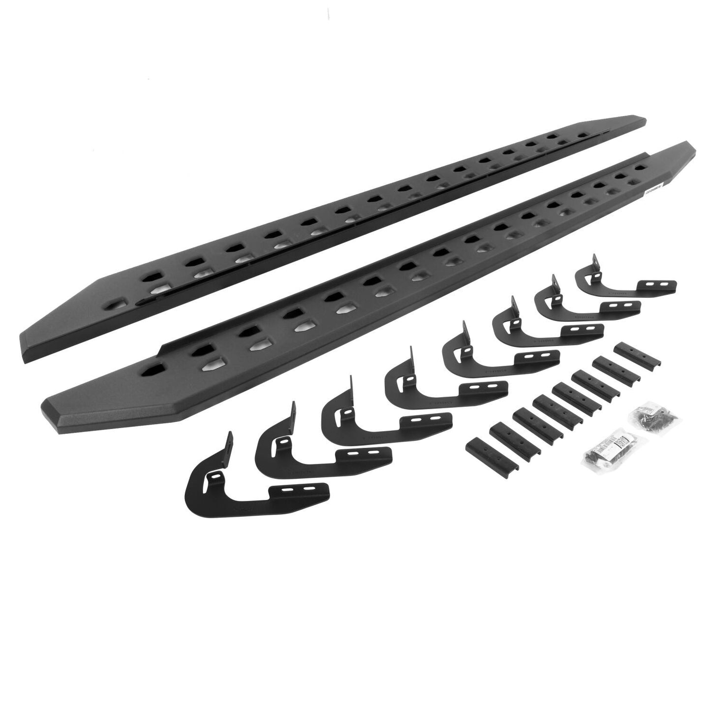RB10 Slim Line Running Boards With Mounting Brackets Angled Textured Black 2014-2018 Silverado/Sierra 1500/2500 HD Go Rhino