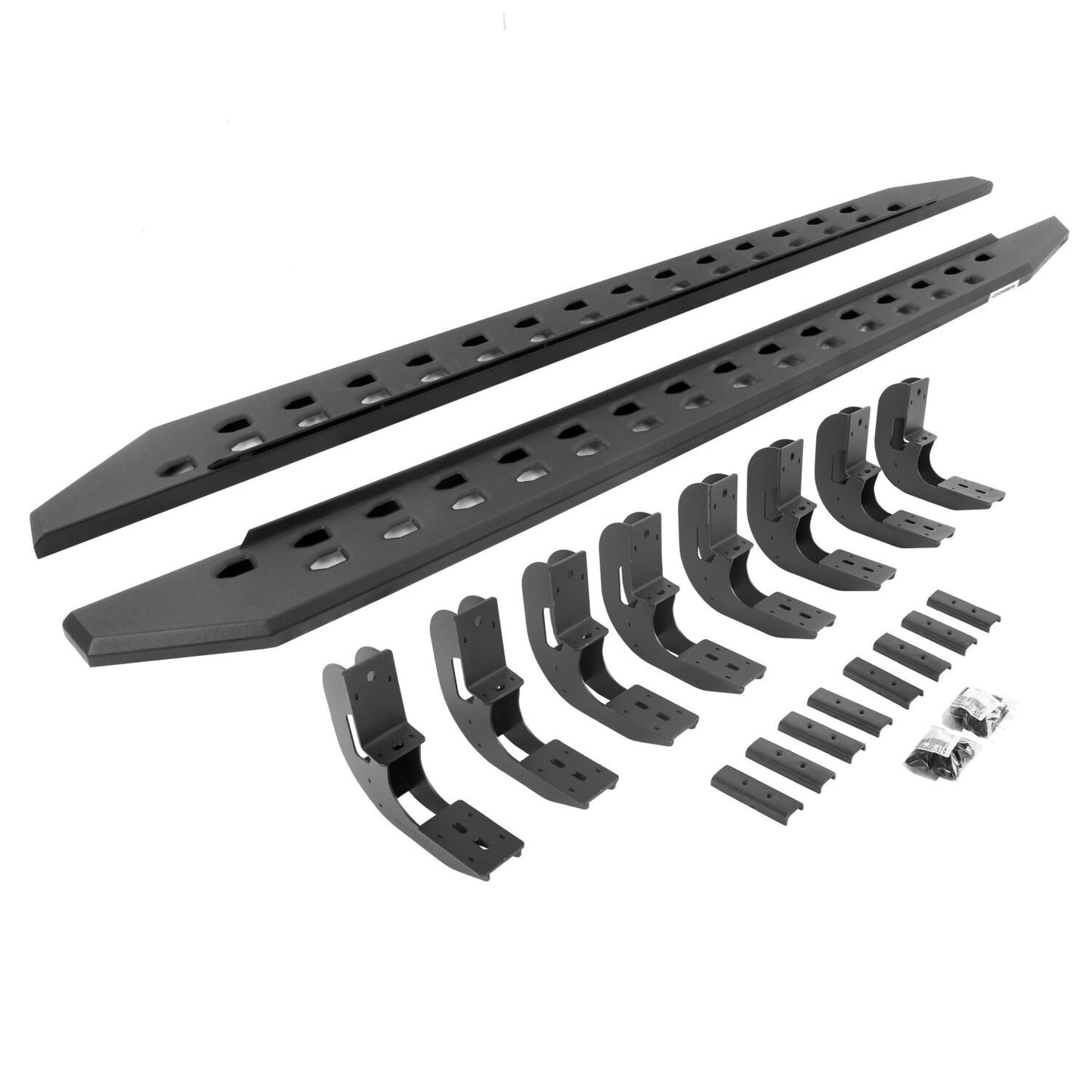 RB10 Slim Line Running Boards With Mounting Brackets Angled Textured Black 2019-2026 Silverado/Sierra 1500/2500 HD Go Rhino