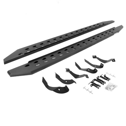 RB10 Slim Line Running Boards With Mounting Brackets Angled Textured Black 2015-2019 Silverado/Sierra 2500 HD Go Rhino