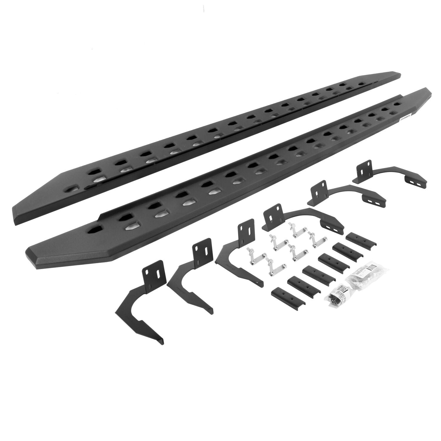 RB10 Slim Line Running Boards With Mounting Brackets Angled Textured Black 2009-2014 Dodge Ram 1500 Extended Cab Go Rhino