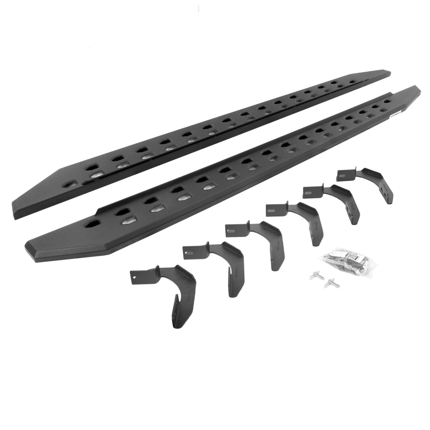 RB10 Slim Line Running Boards With Mounting Brackets Angled Textured Black 2004-2014 Ford F-150 Extended Cab Go Rhino