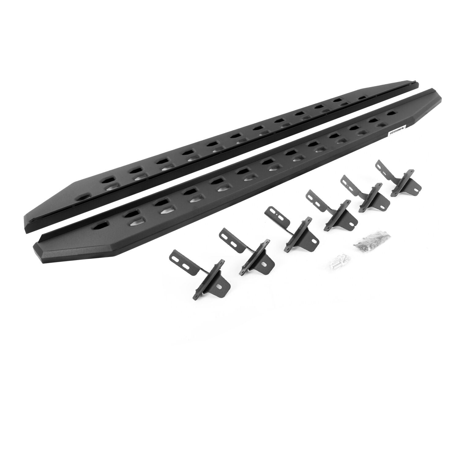 RB10 Slim Line Running Boards With Mounting Brackets Angled Textured Black 2021-2025 Ford Bronco 4 Door Go Rhino