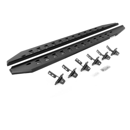 RB10 Slim Line Running Boards With Mounting Brackets Angled Textured Black 2021-2025 Ford Bronco 4 Door Go Rhino