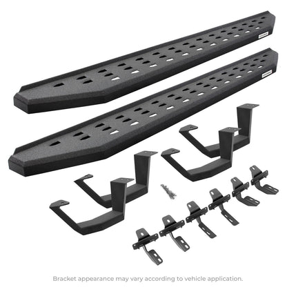 RB20 Running Boards With Mounting Brackets & 2 Pairs of Drop Steps Kit Textured Black 2015-2018 Ram 1500 Go Rhino