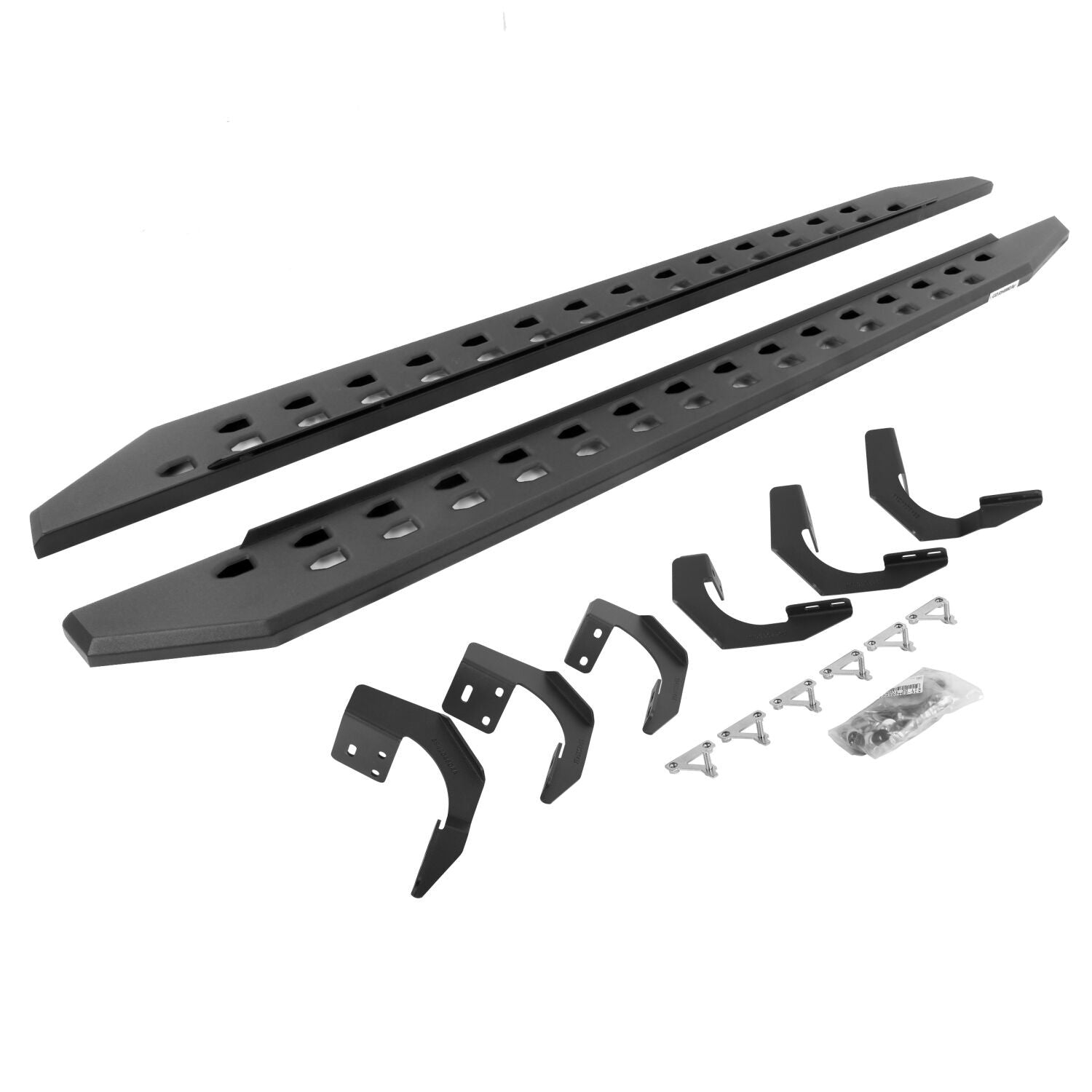 RB10 Slim Line Running Boards With Mounting Brackets Angled Textured Black 2015-2018 Ram 1500 Go Rhino