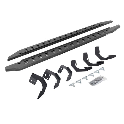 RB10 Slim Line Running Boards With Mounting Brackets Protective Bedliner Coating 2015-2018 Ram 1500 Go Rhino