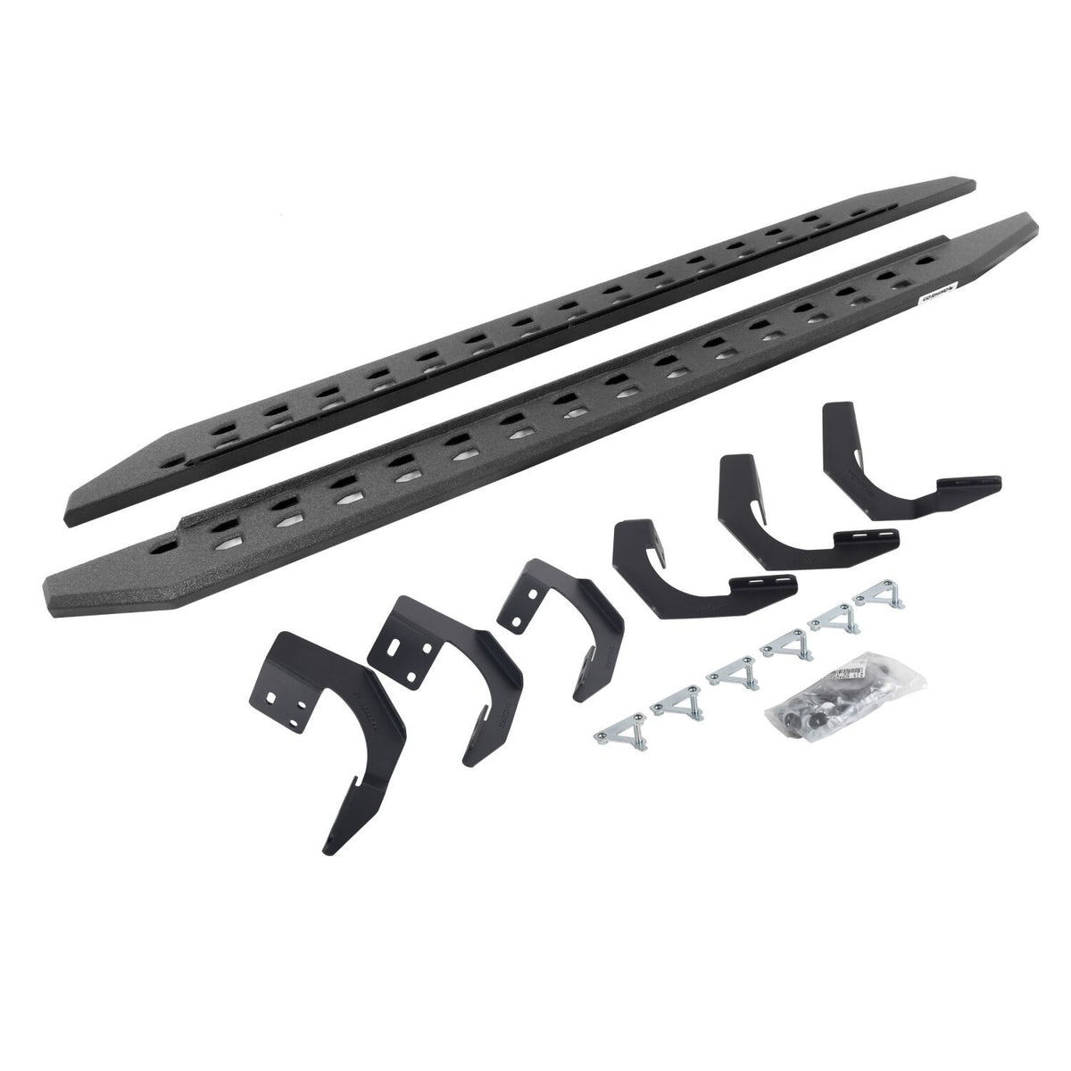 RB10 Slim Line Running Boards With Mounting Brackets Protective Bedliner Coating 2015-2018 Ram 1500 Go Rhino
