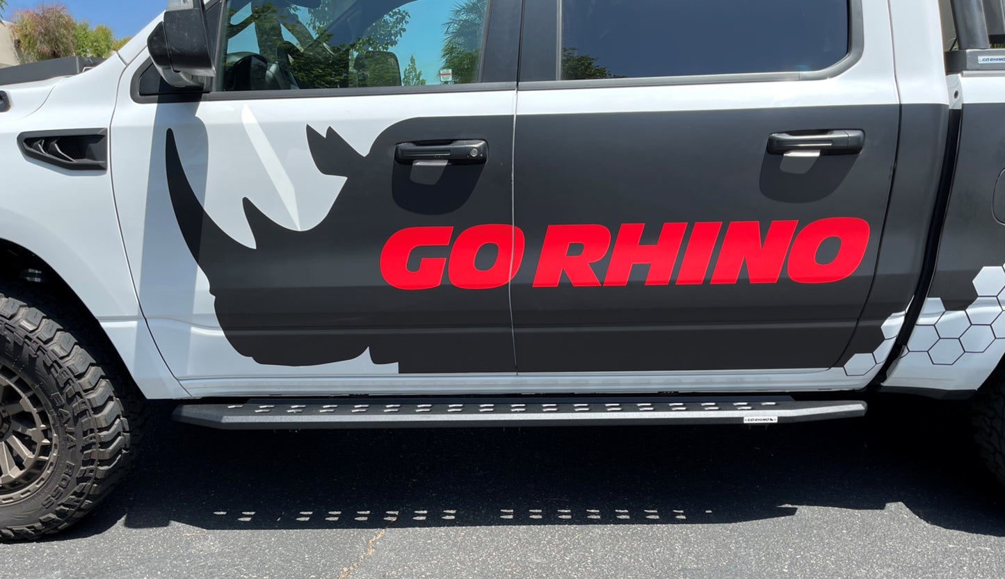 RB10 Slim Line Running Boards With Mounting Brackets Angled Textured Black 2019-2026 Ram 1500 Crew Cab Go Rhino