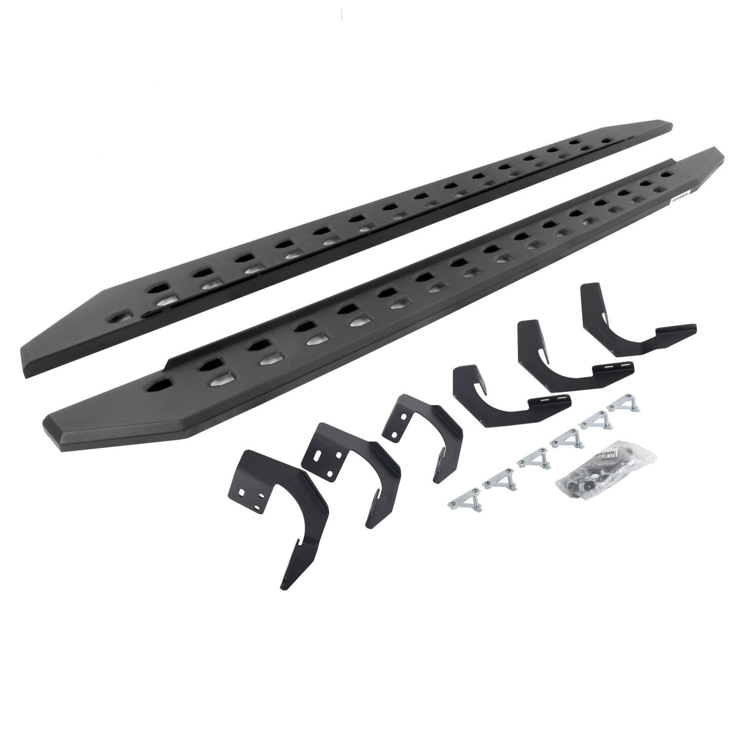 RB10 Slim Line Running Boards With Mounting Brackets Angled Textured Black 2019-2026 Ram 1500 Crew Cab Go Rhino