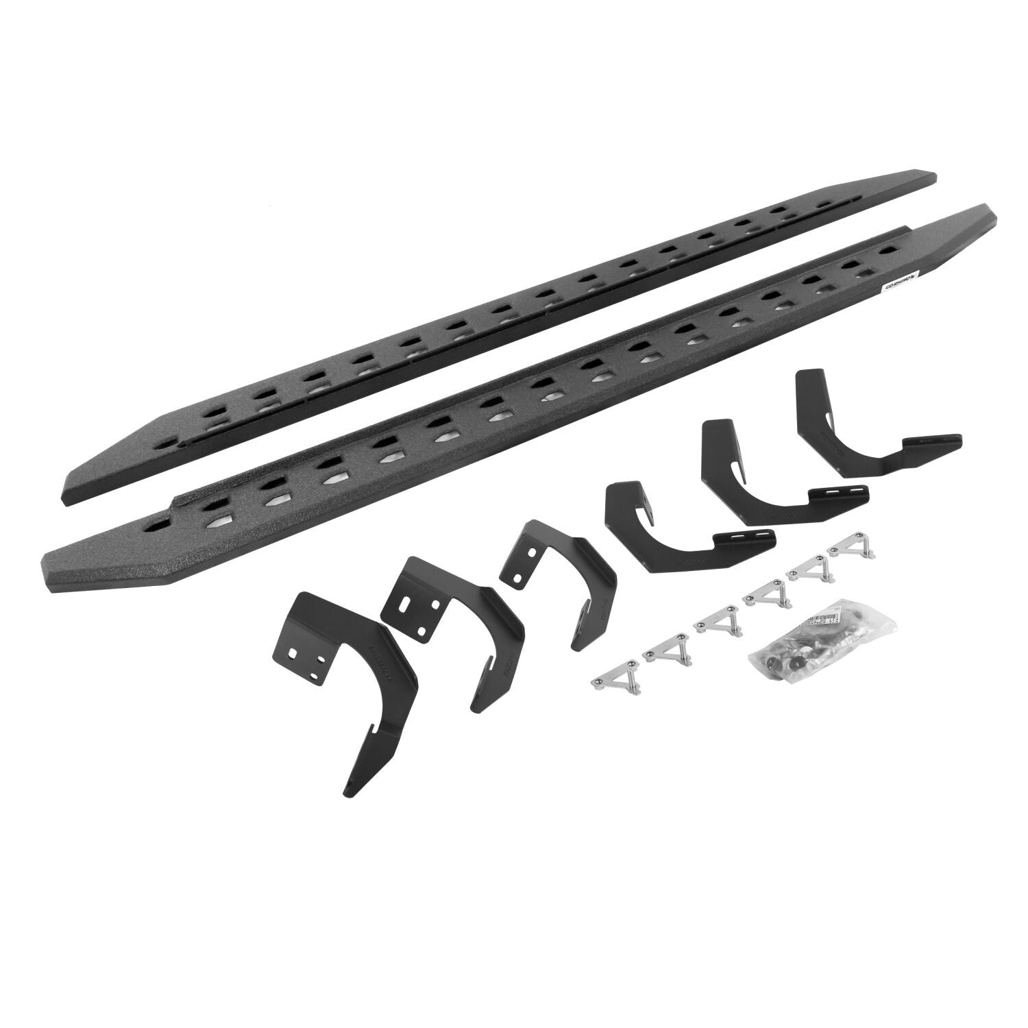 RB10 Slim Line Running Boards With Mounting Brackets Angled Protective Bedliner Coating 2019-2026 Ram 1500 Go Rhino
