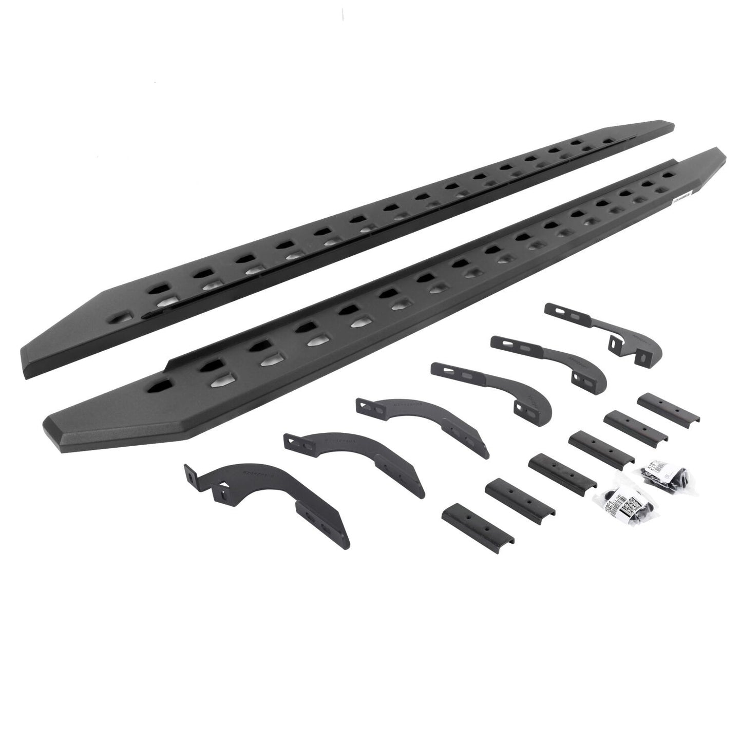 RB10 Slim Line Running Boards With Mounting Brackets Angled Textured Black 2005-2023 Toyota Tacoma Go Rhino