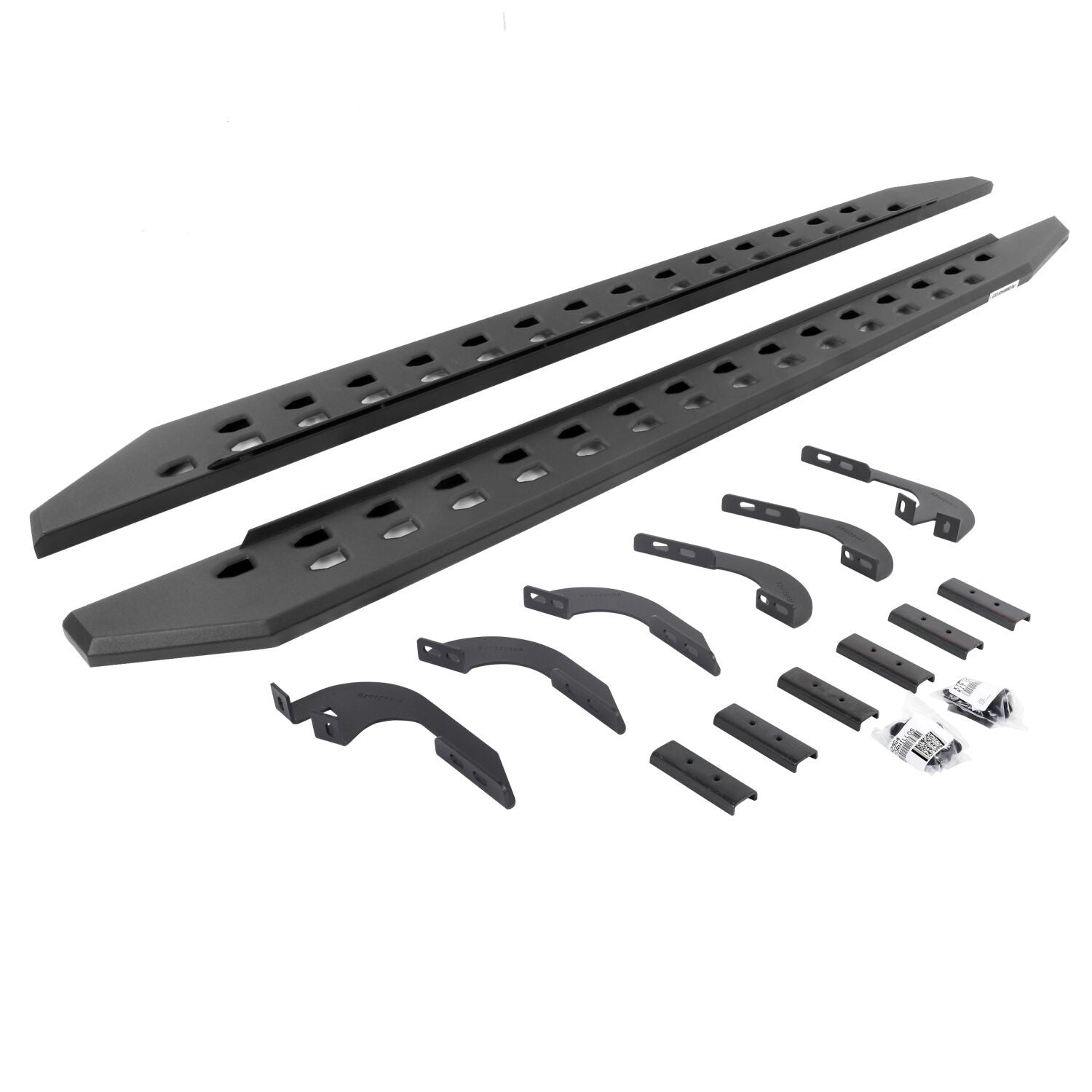 RB10 Slim Line Running Boards With Mounting Brackets Angled Textured Black 2005-2023 Toyota Tacoma Go Rhino