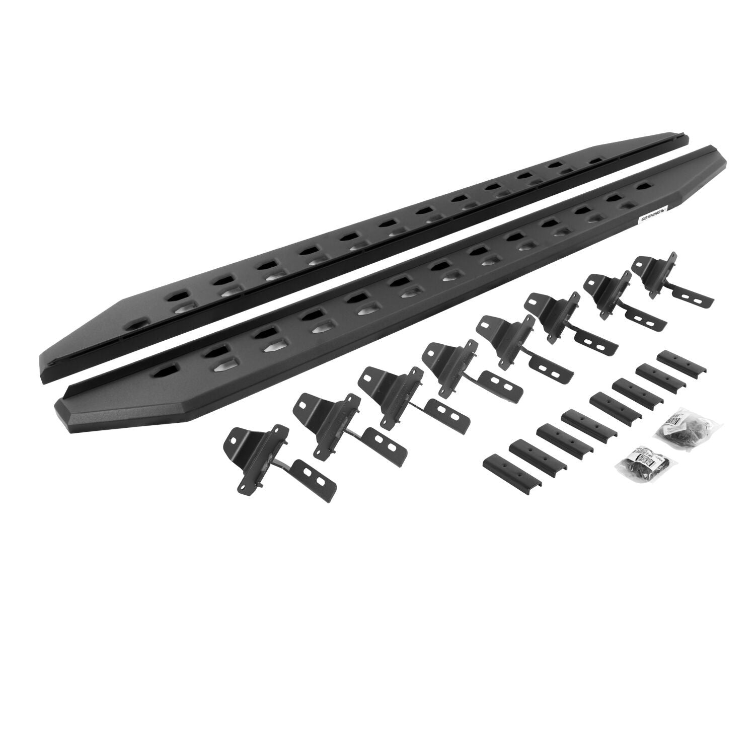 RB10 Slim Line Running Boards With Mounting Brackets Angled Textured Black 2018-2026 Jeep Wrangler Go Rhino