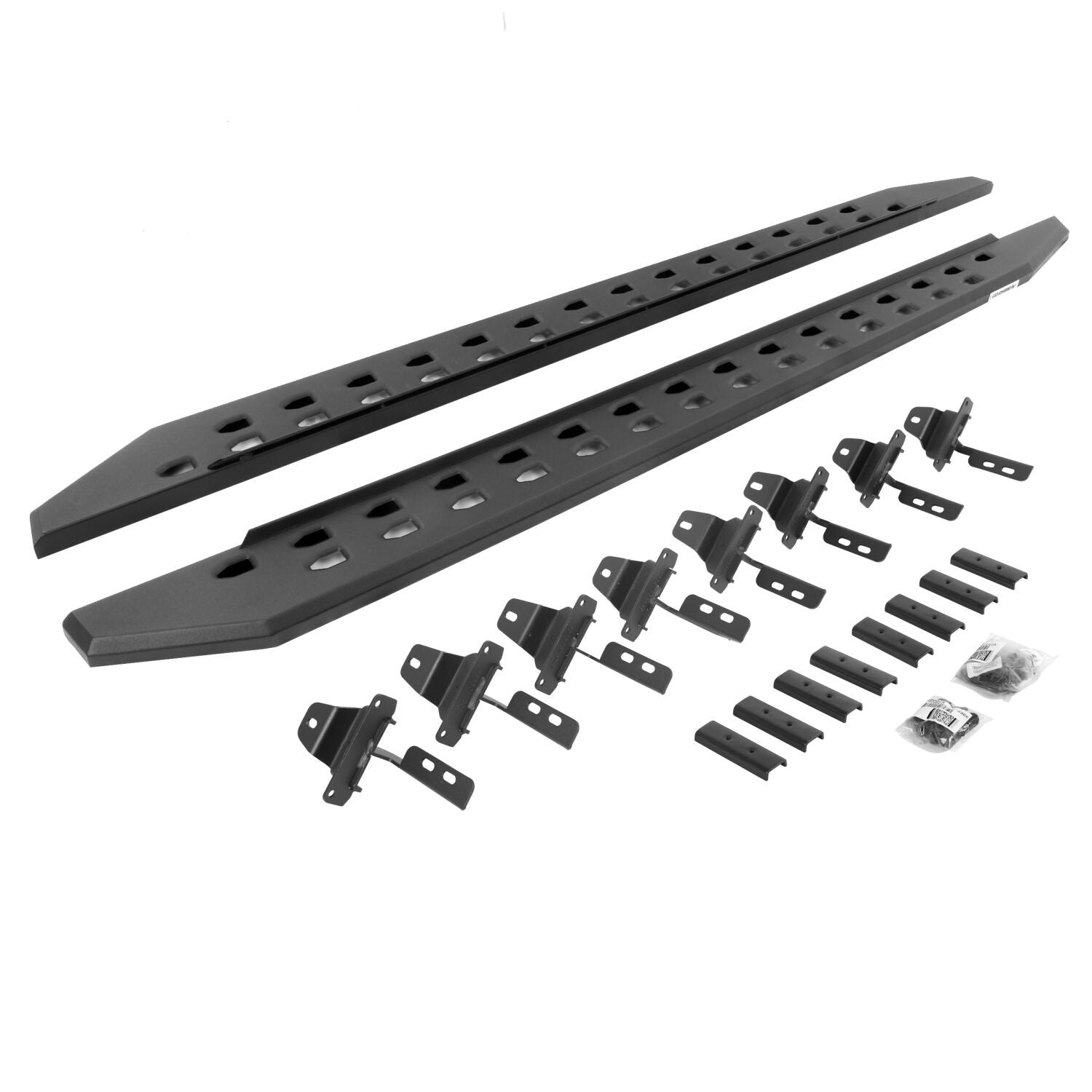 RB10 Slim Line Running Boards With Mounting Brackets Angled Textured Black 2020-2025 Jeep Gladiator Go Rhino