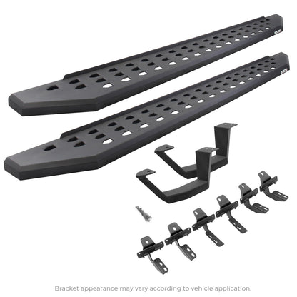 RB20 Running Boards With Mounting Brackets & 1 Pair of Drop Steps Kit Textured Black For 2018-2025 Jeep Wrangler JL Go Rhino