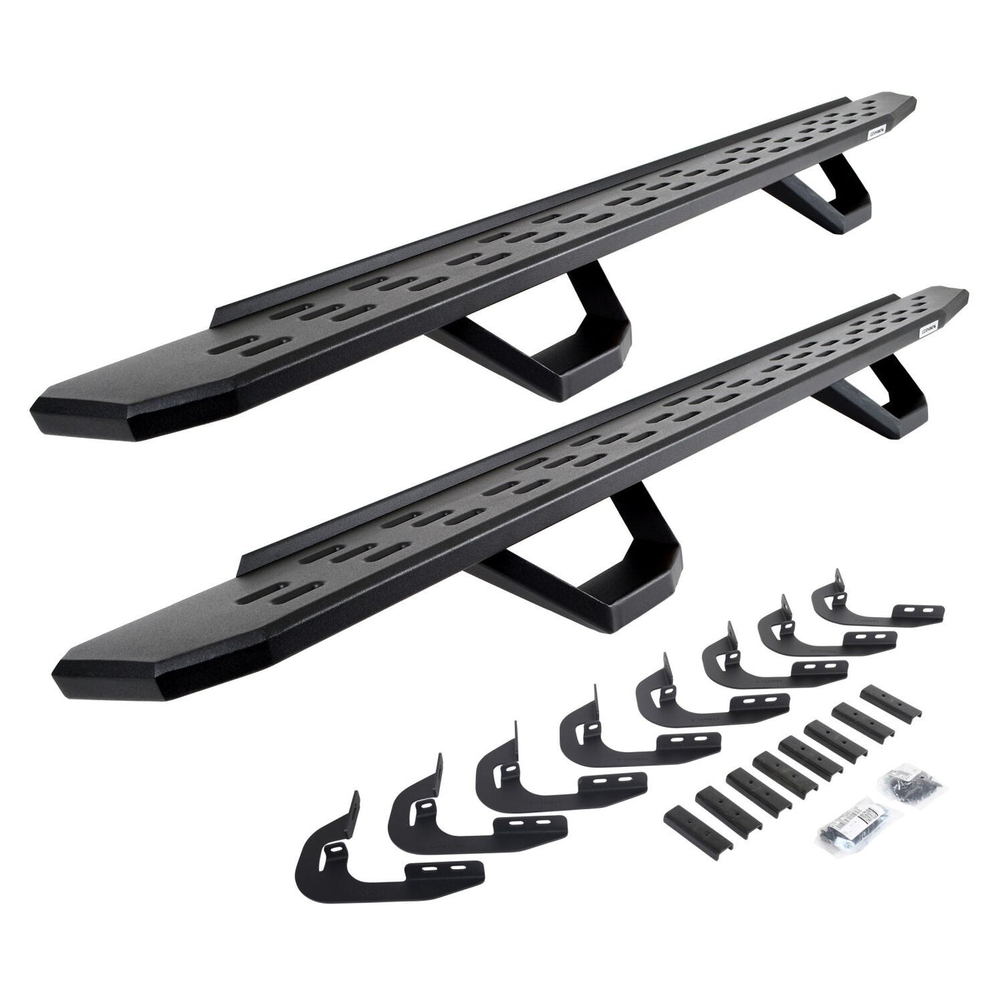 RB30 Running Boards with Mounting Brackets & 2 Pairs of Drops Steps Kit Textured Black 2014-2018 Silverado/Sierra 1500/2500 HD Go Rhino