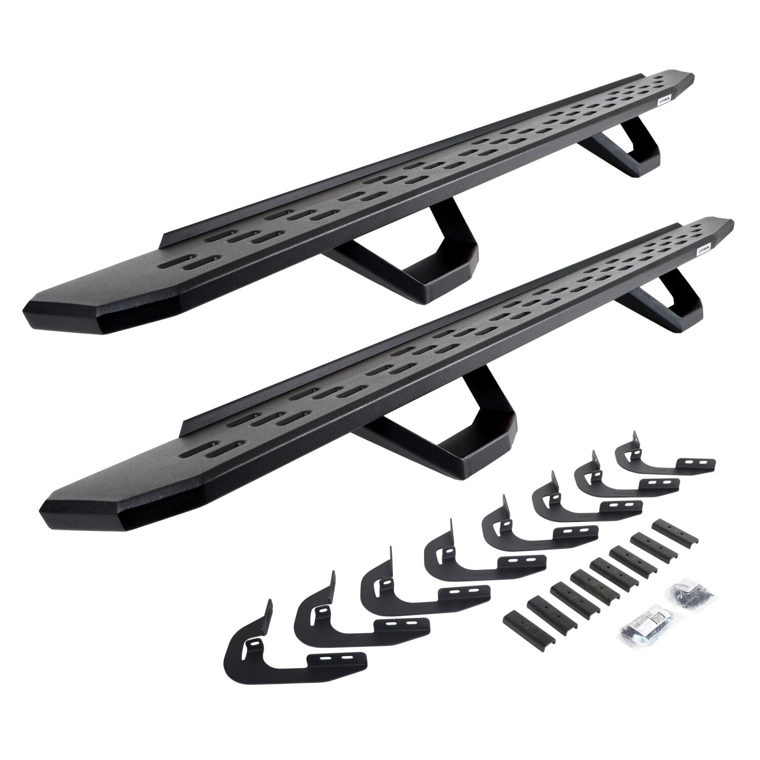RB30 Running Boards with Mounting Brackets & 2 Pairs of Drops Steps Kit Textured Black 2014-2018 Silverado/Sierra 1500/2500 HD Go Rhino