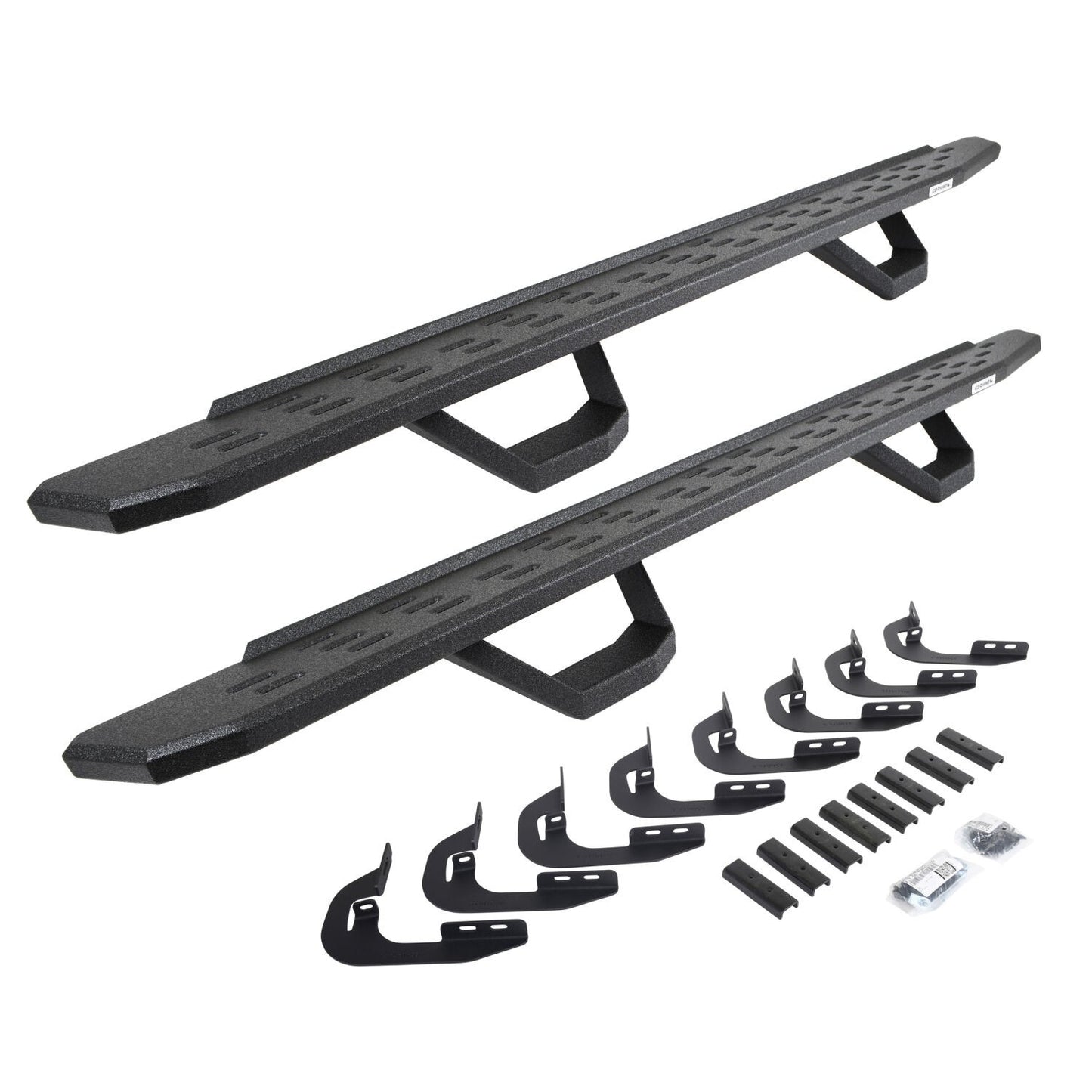 RB30 Running Boards with Mounting Brackets & 2 Pairs of Drops Steps Kit Protective Bedliner Coating 2014-2018 Silverado/Sierra 1500/2500 HD Go Rhino