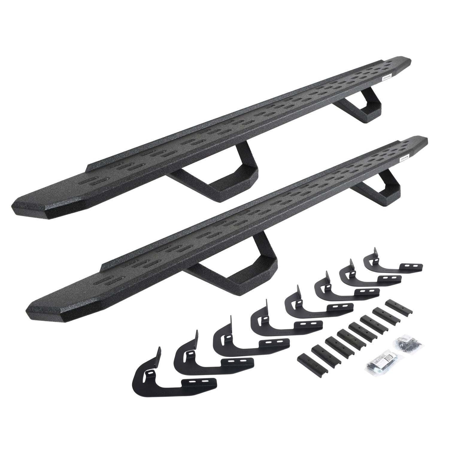 RB30 Running Boards with Mounting Brackets & 2 Pairs of Drops Steps Kit Protective Bedliner Coating 2014-2018 Silverado/Sierra 1500/2500 HD Go Rhino